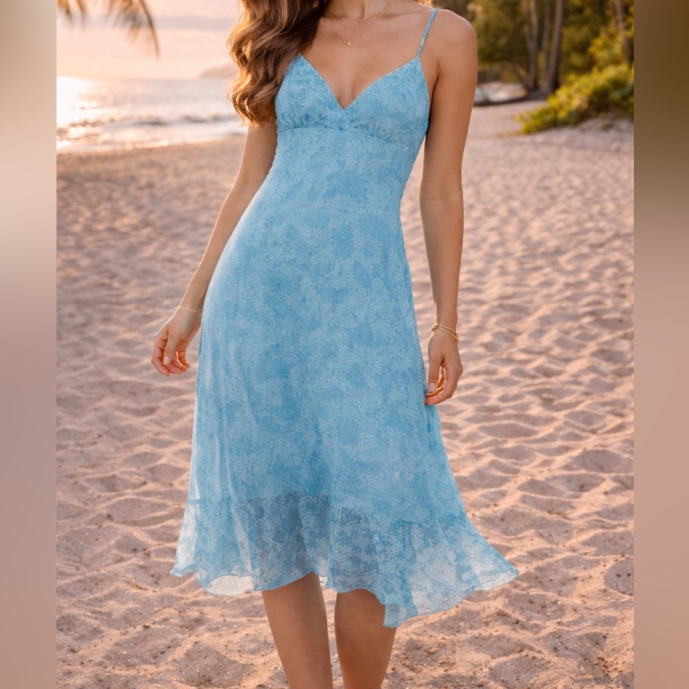 SFuzi Juniors Blue Flowing Maxi Dress | Spaghetti Strap Summer Dress